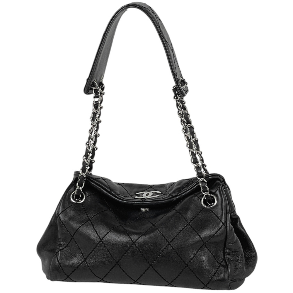 Chanel CHANEL Shoulder Bag Coco Mark Matelassé Leather Black Women's